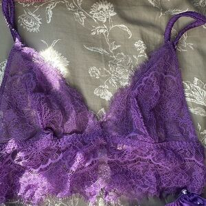 purple victoria’s secret shorts and lace bralette set